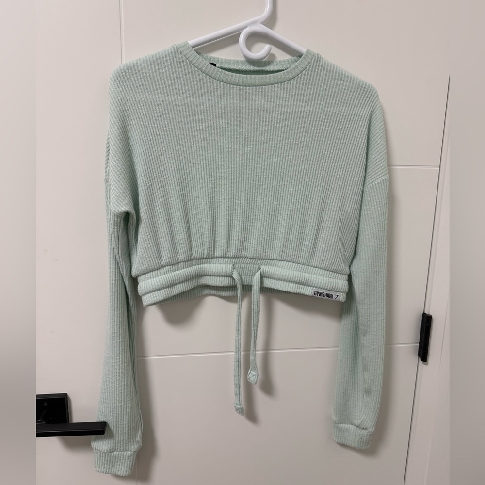 GYMSHARK ribbed long sleeve crop top in mint green color
